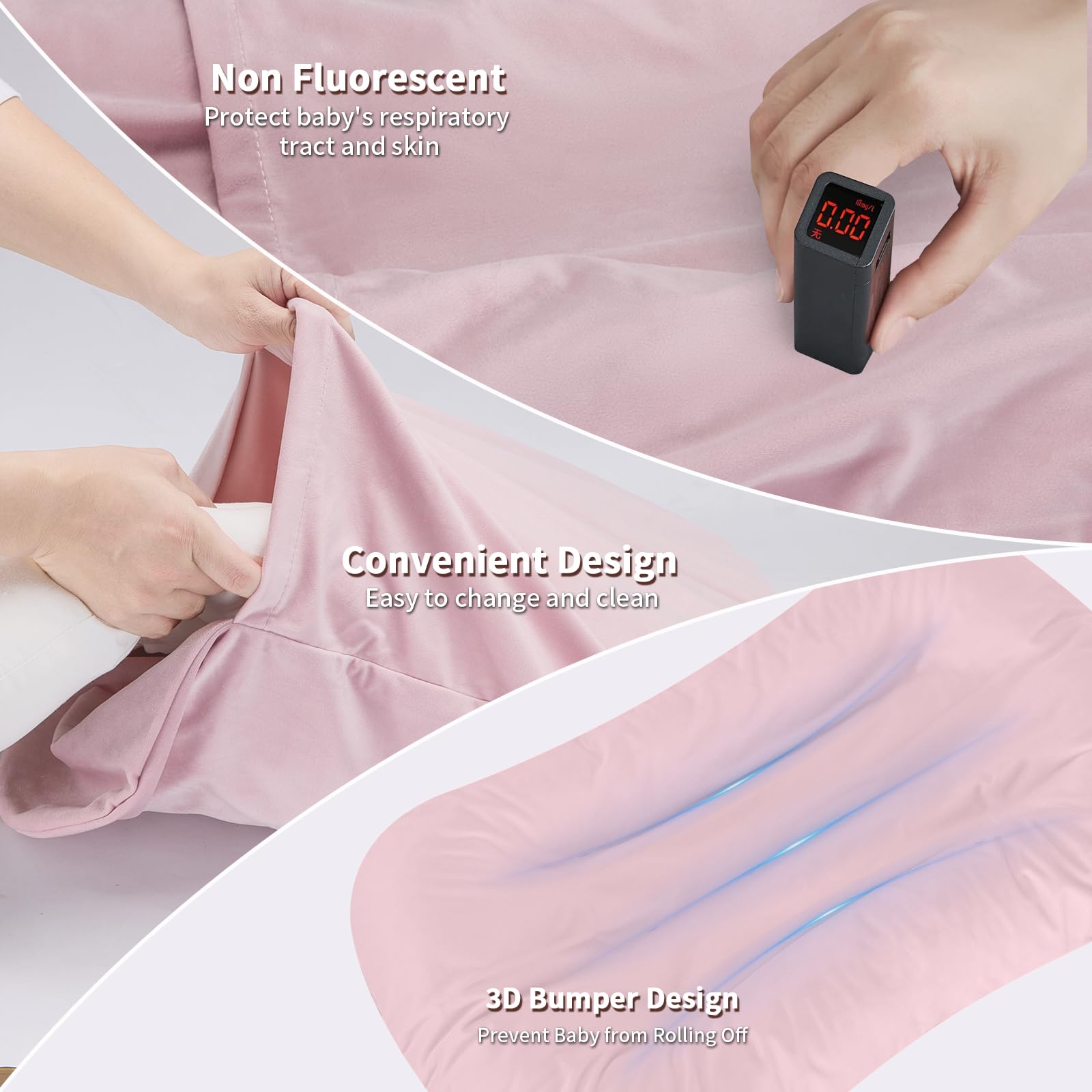 Vicorise Baby Lounger guardrail height for extra security on flat surfaces
