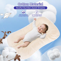 Vicorise baby lounger guardrail height increases baby protection on soft surfaces.