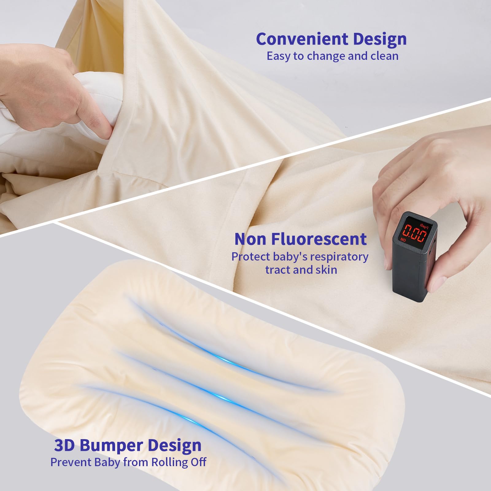 Vicorise baby lounger multi-use design supports diaper changes and daily activities.