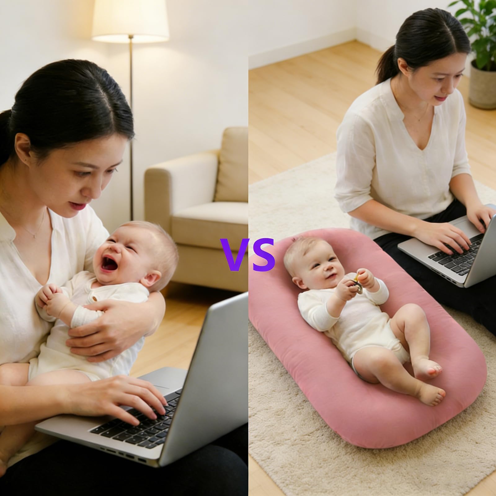 Vicorise Baby Lounger multi-use setup for lounging, tummy time, and diaper changes