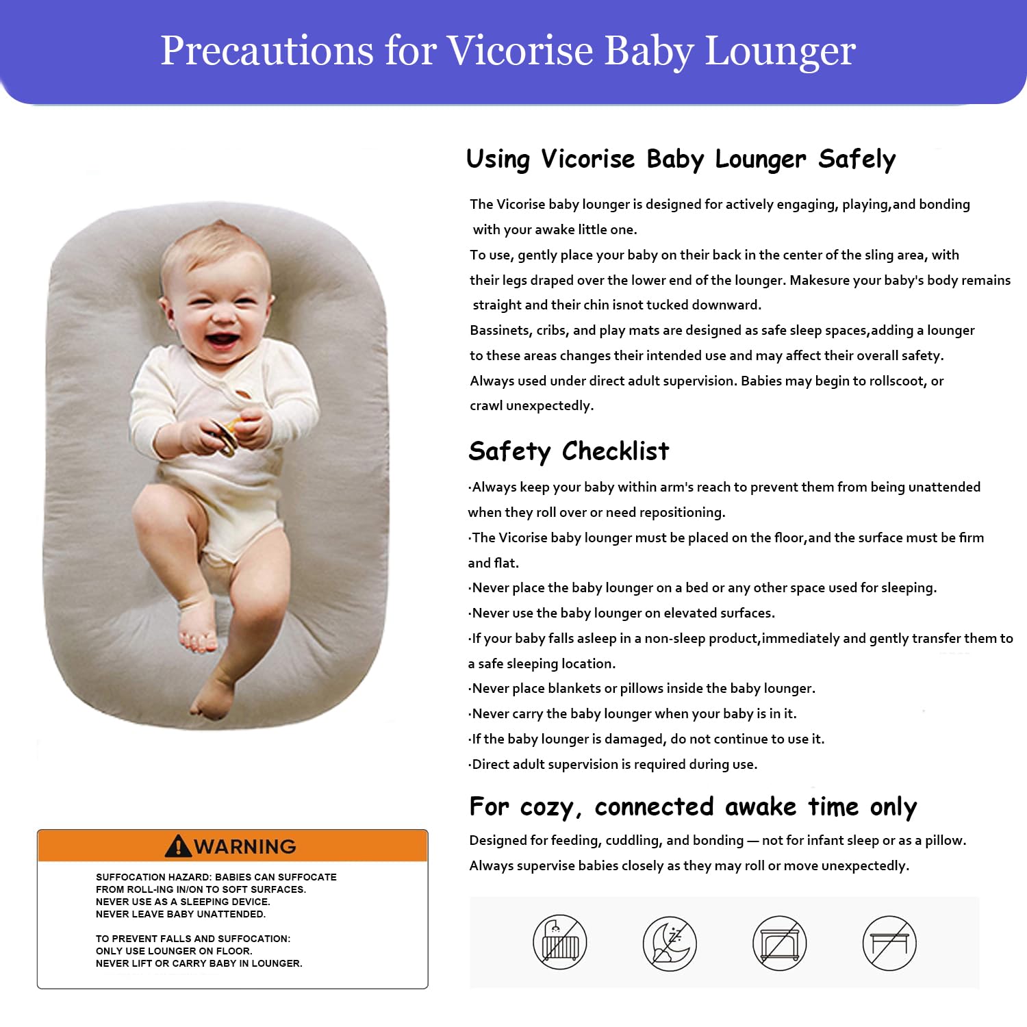 Vicorise baby lounger vacuum-packaging for compact ship and travel storage.