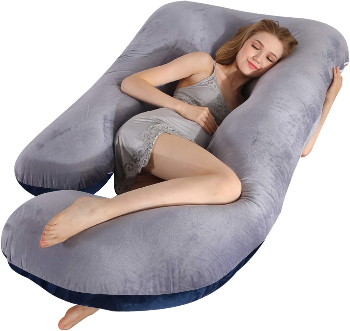 Victostar pregnancy pillow in U-shape supports back and belly for comfortable sleep.
