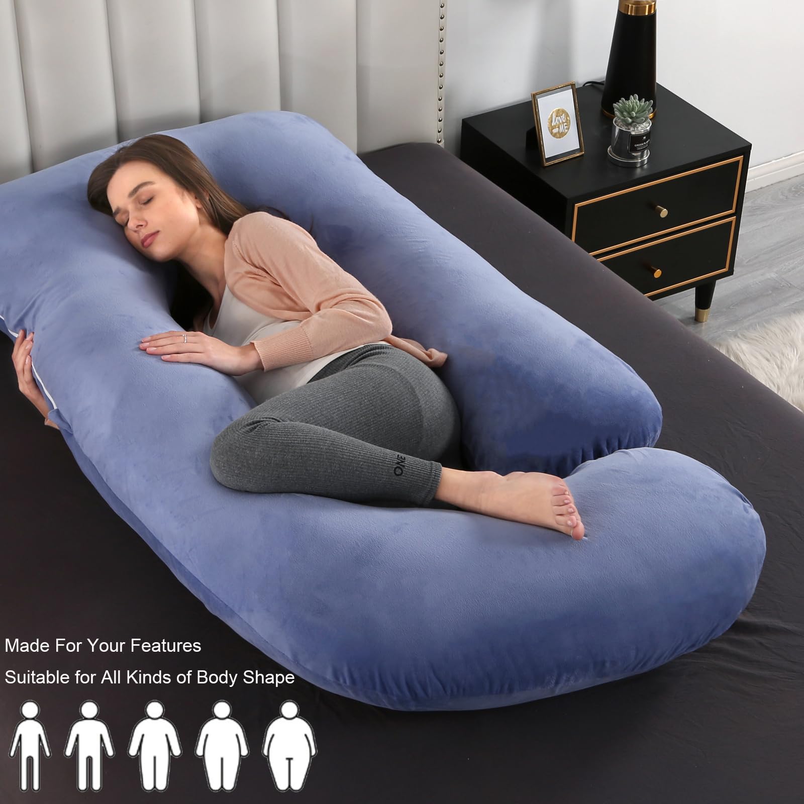 Victostar U-shaped design cradles belly for comfortable side-sleeping.