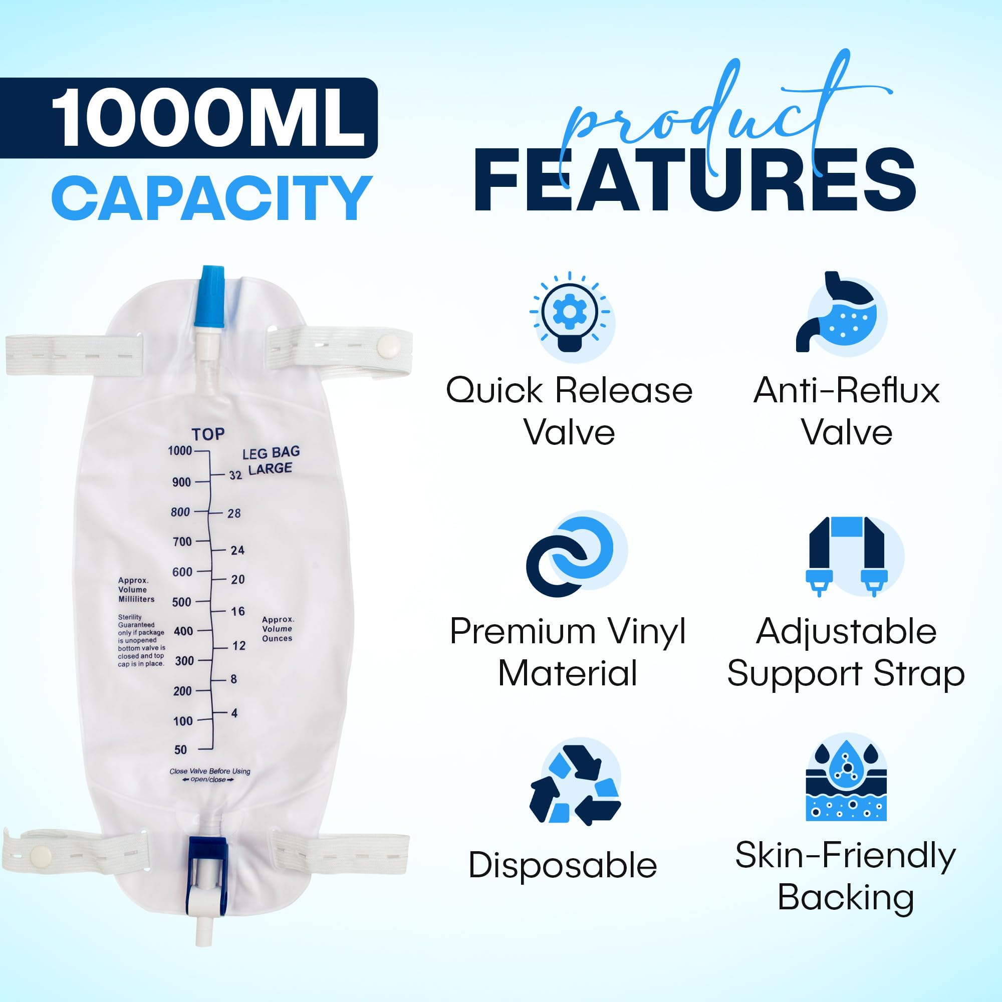 ViDava leg bag soft cloth straps minimize skin irritation.