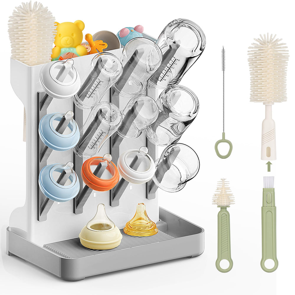 Viddett baby bottle drying rack side view demonstrating compact, space-saving design for tidy countertops.