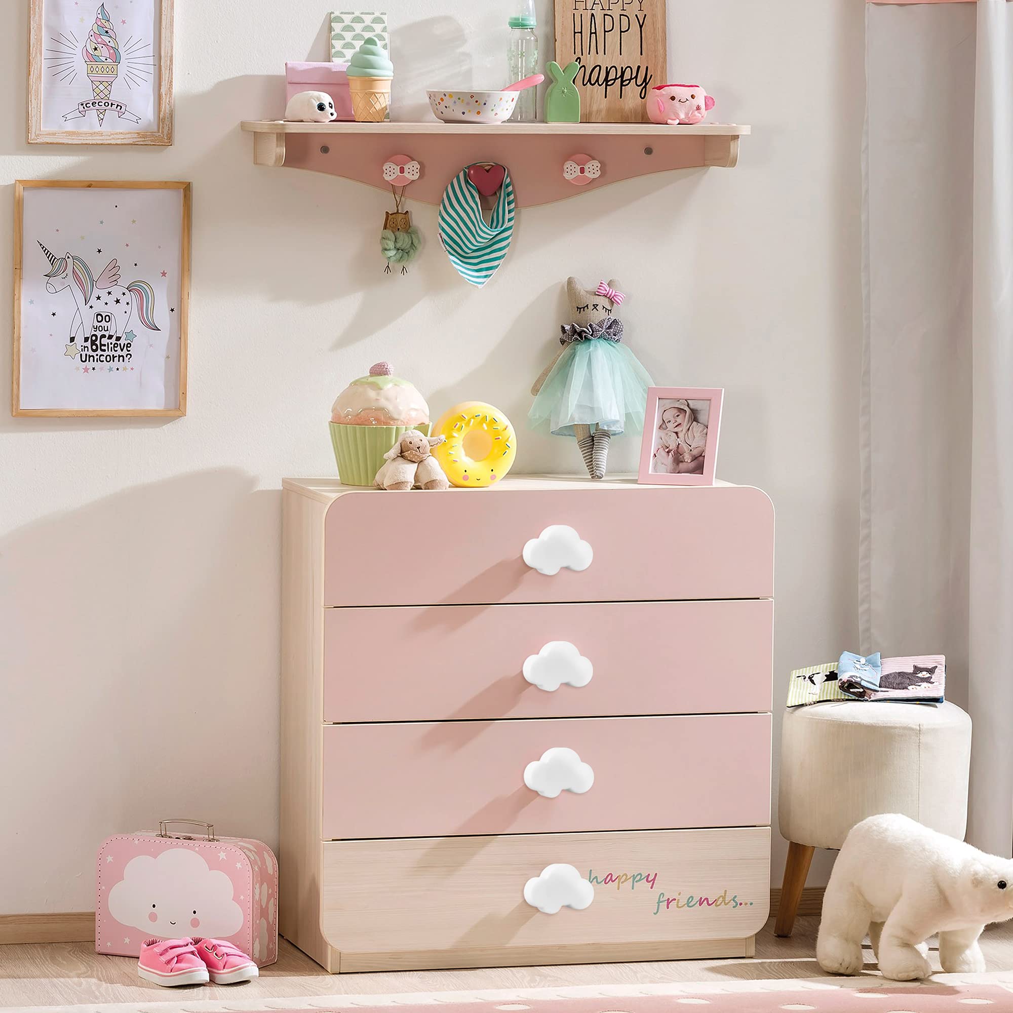 VIDELLY knobs come in two colors to match playroom themes.