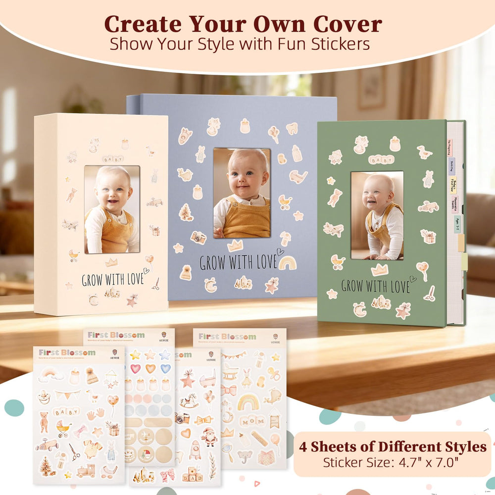 Vienrose Baby Photo Album includes adorable stickers to personalize pages