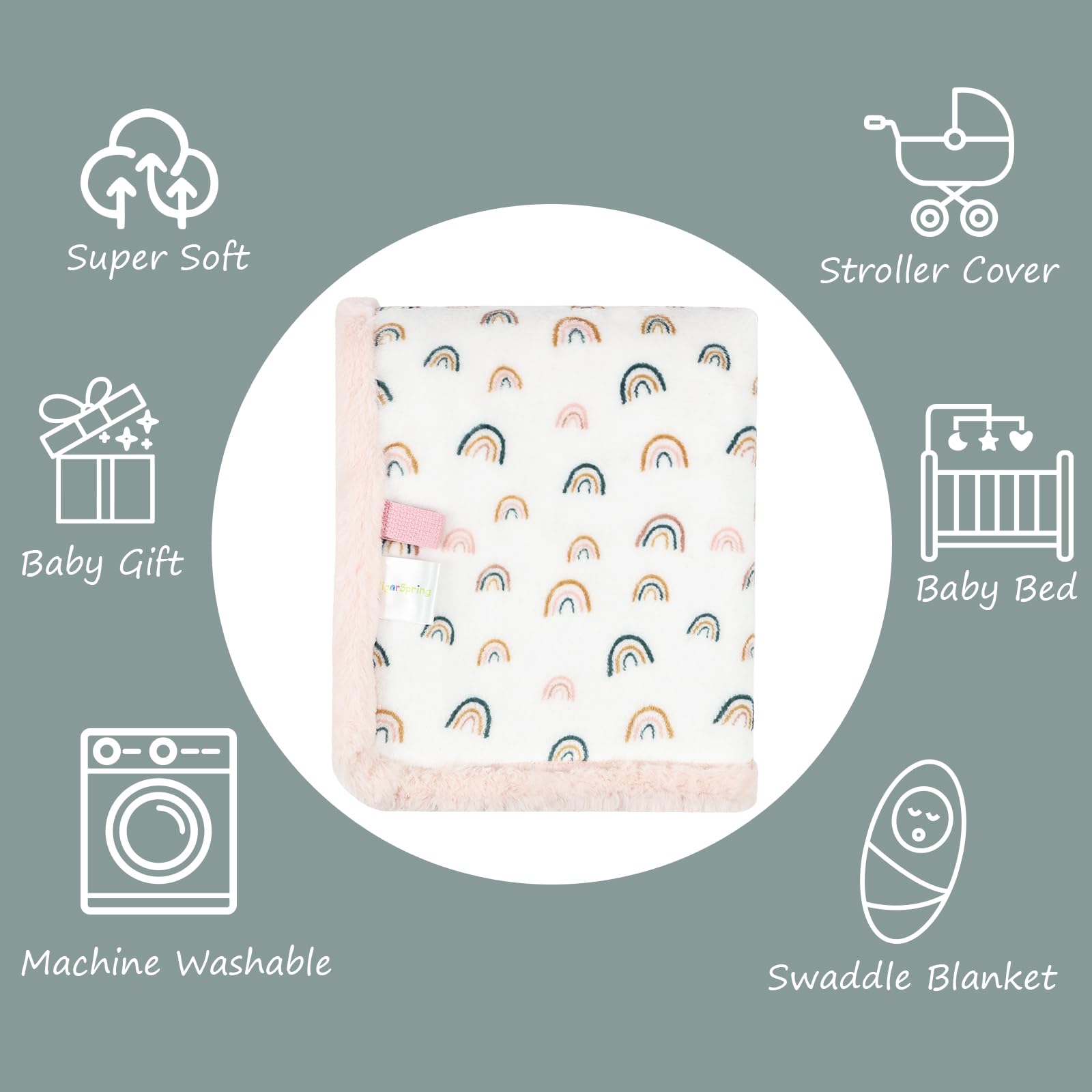 VigorSpring Rainbow Baby Blanket — machine washable care for busy families.