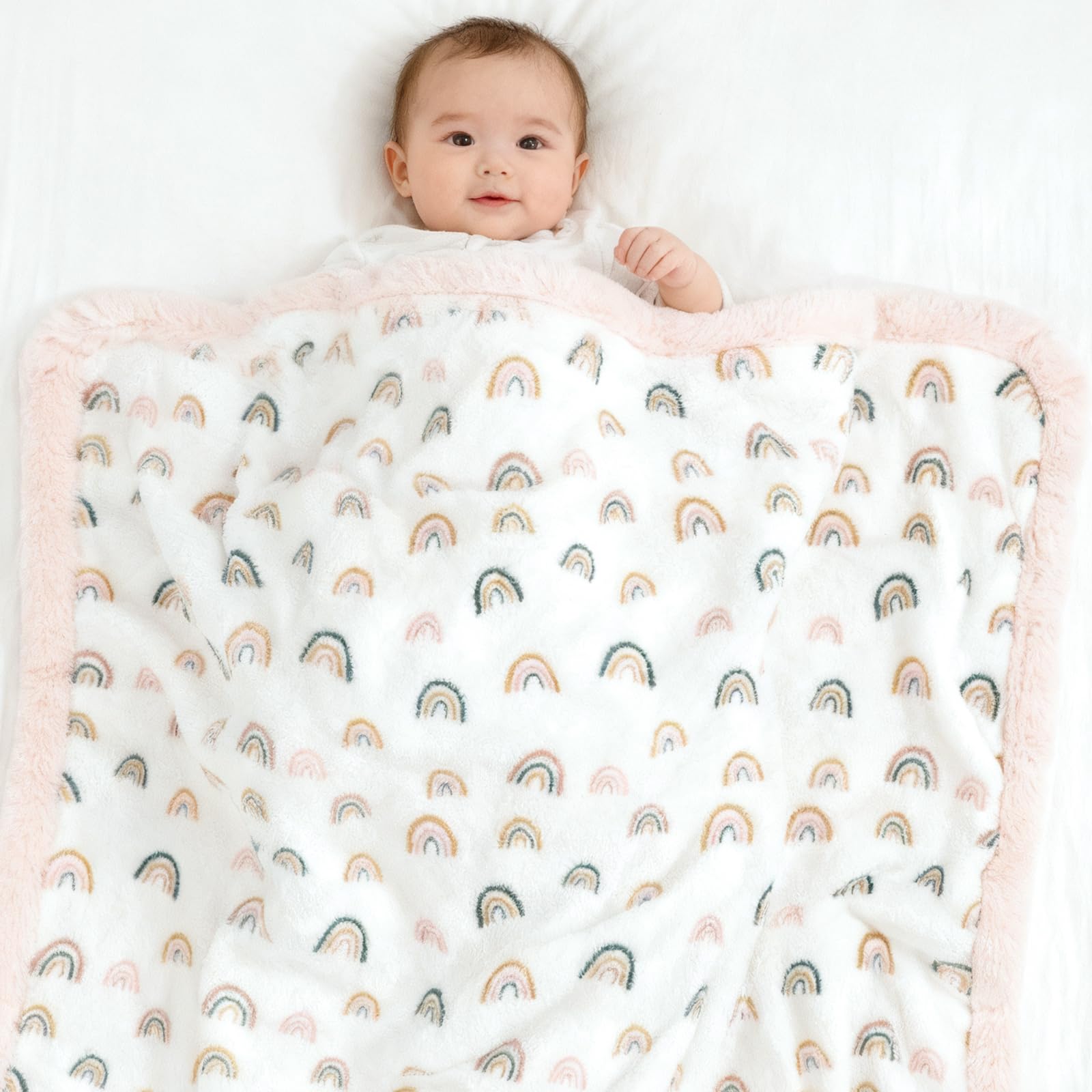 VigorSpring Rainbow Baby Blanket — rabbit faux fur backing for extra warmth and softness.