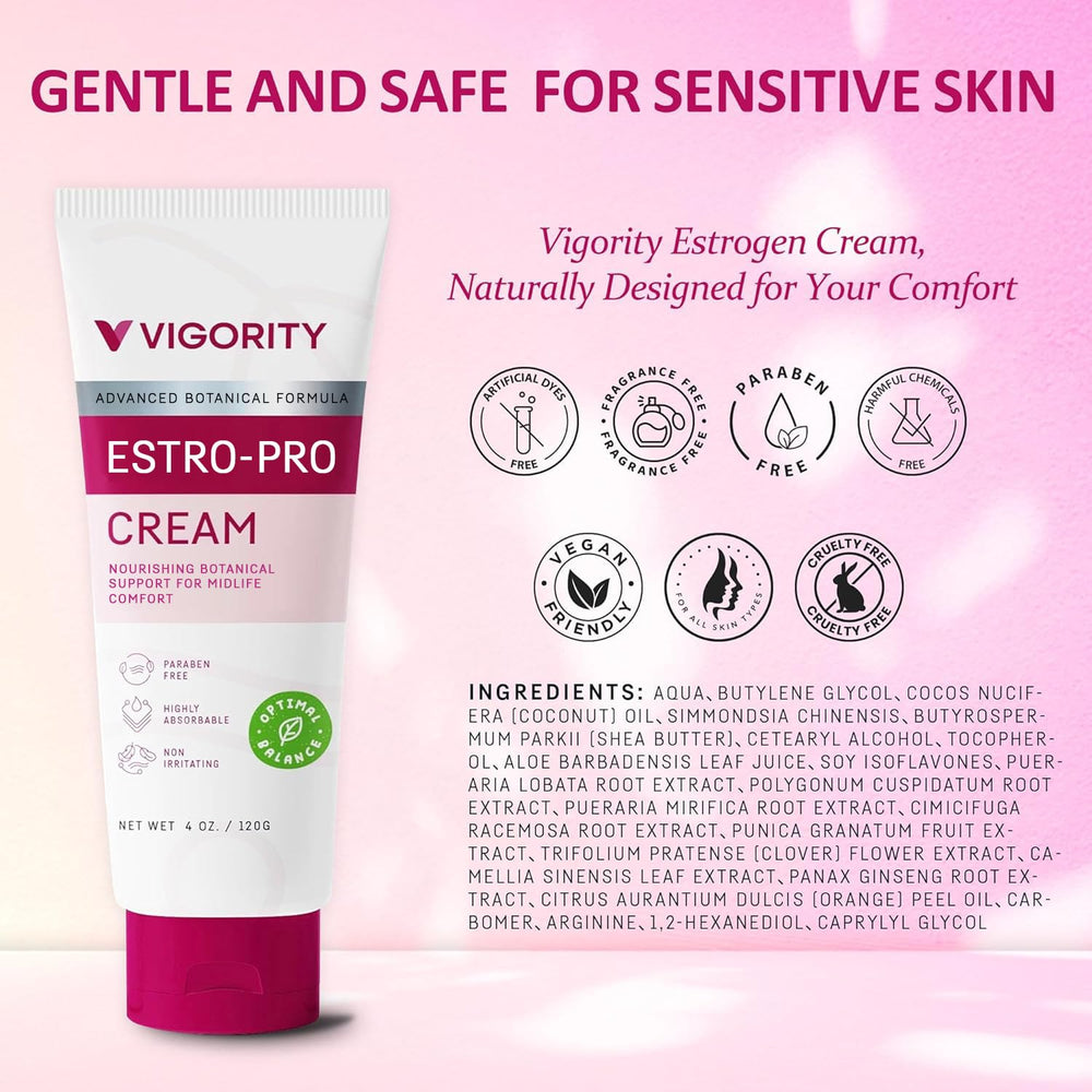 Vigority Estro-Pro Cream texture swatch for a smooth, quick-absorbing finish.