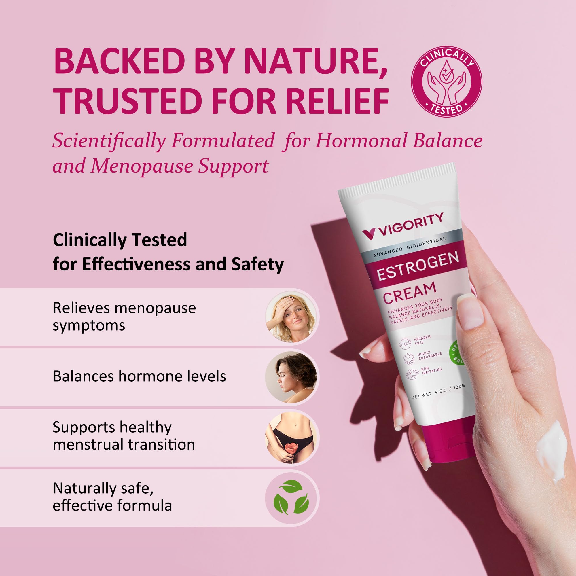 Vigority Estrogen Cream being applied to skin for daily use