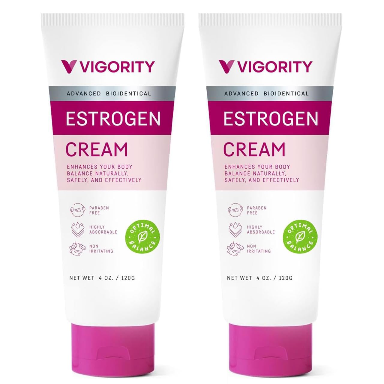 Vigority Estrogen Cream bottle close-up showcasing premium packaging and daily hydration.