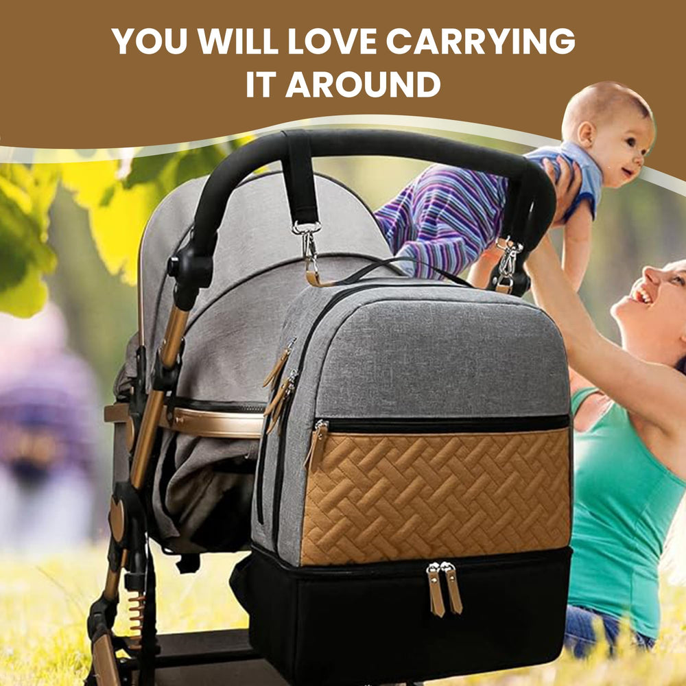 Village of Many Baby Diaper Bag Backpack durable waterproof fabric protects belongings.