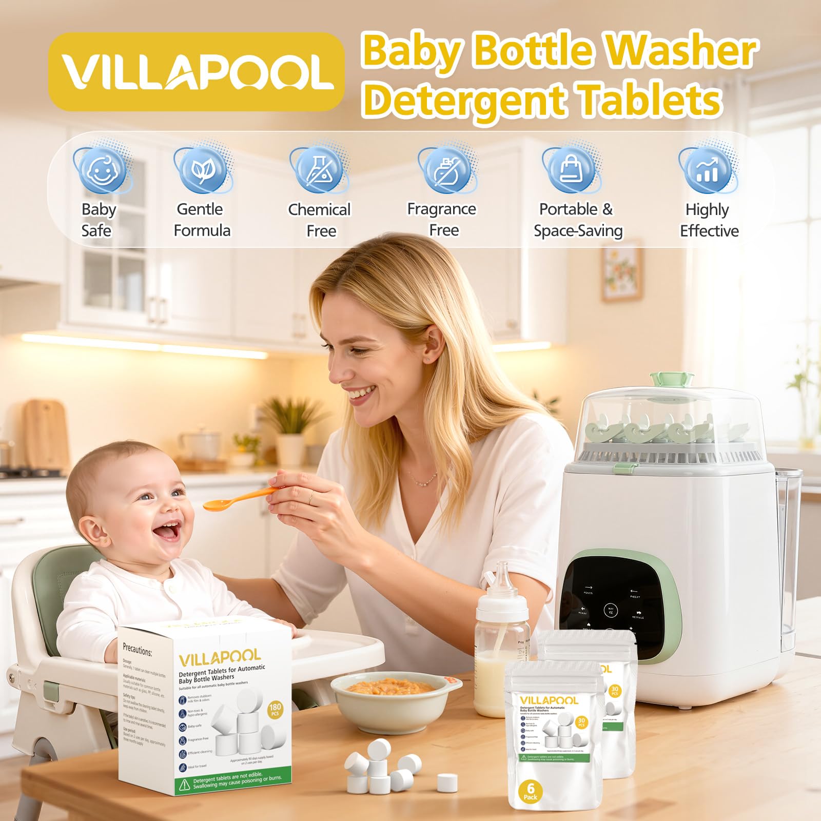 VILLAPOOL compatible with Momcozy Pro, Brezza, Papablic for versatile bottle washing.