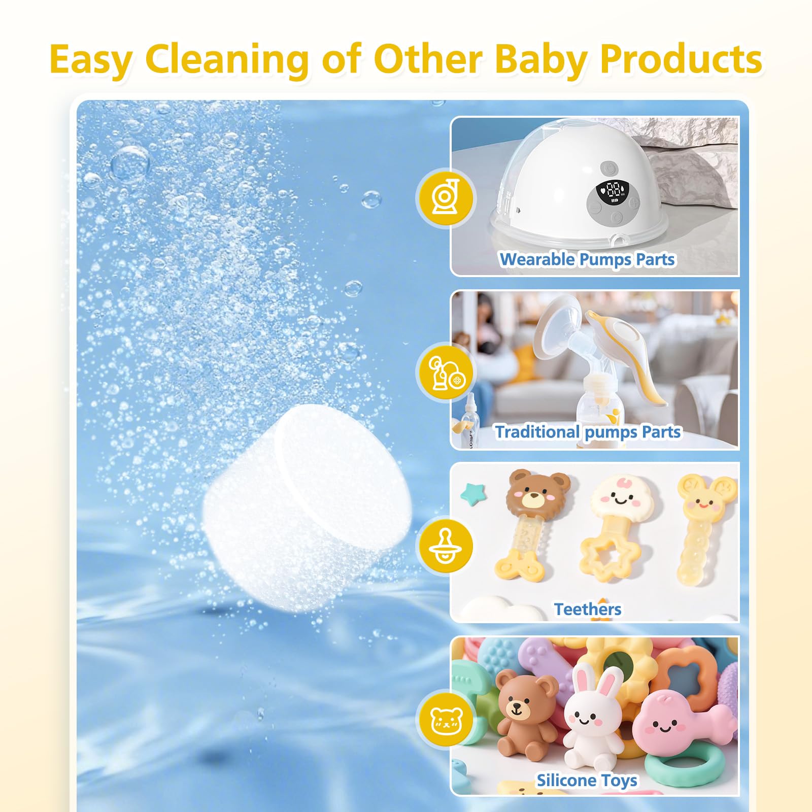 VILLAPOOL high cleaning power with active oxygen tackles milk residues.
