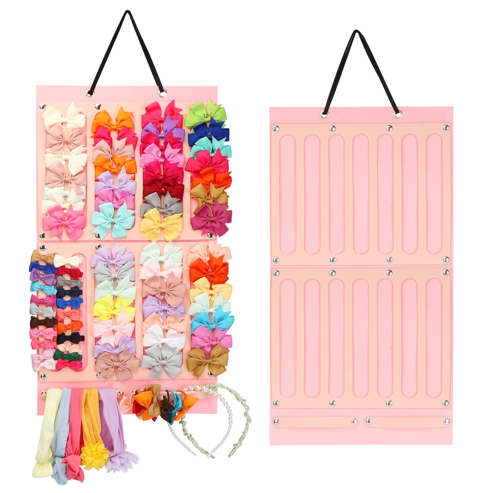 Vimiv hair bows organizer hanging on wall for easy access to accessories.