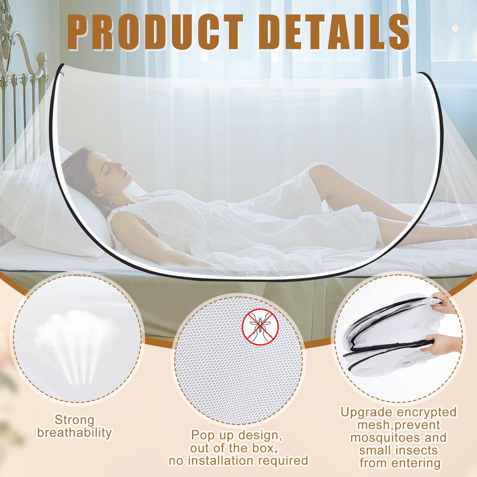 Vincreem large bed-size mosquito net offering roomy, comfortable sleep.