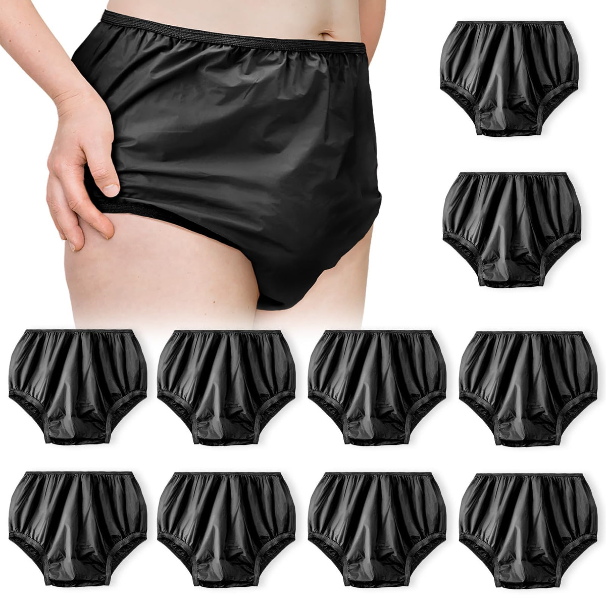 Vinsatin adult plastic diaper cover pack 10 for daily use and reuse.