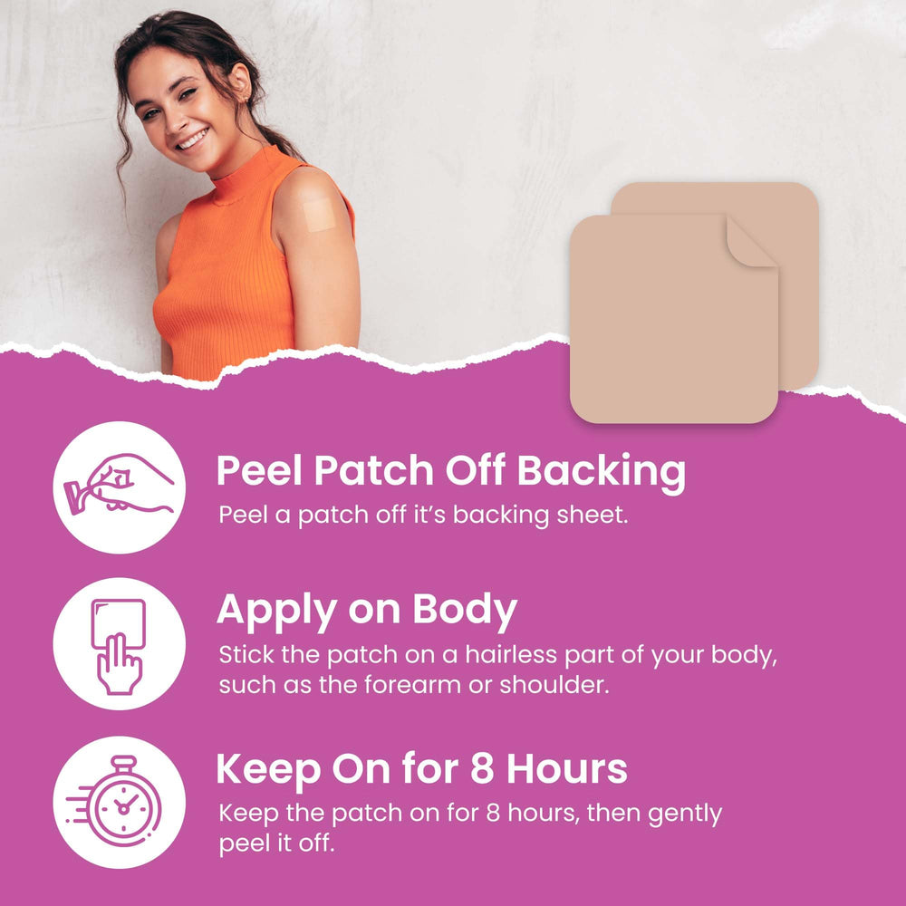 VIORY menopause relief patch back adhesive with latex-free, secure wear.