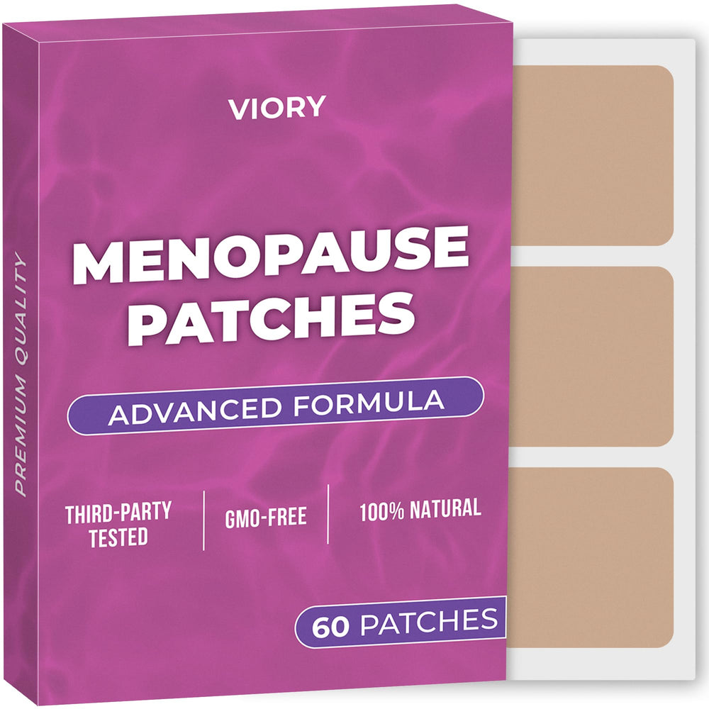 VIORY menopause relief patches front label for convenient natural support.