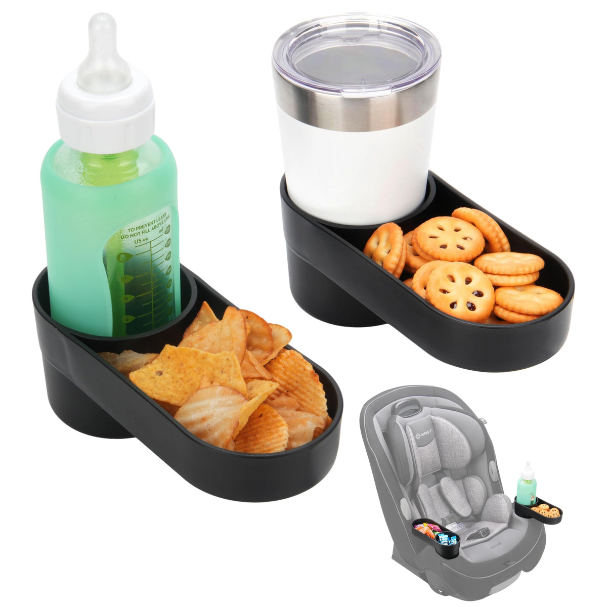 Viotiin snack tray cup holder compatibility keeps drinks secure on multiple car seats.