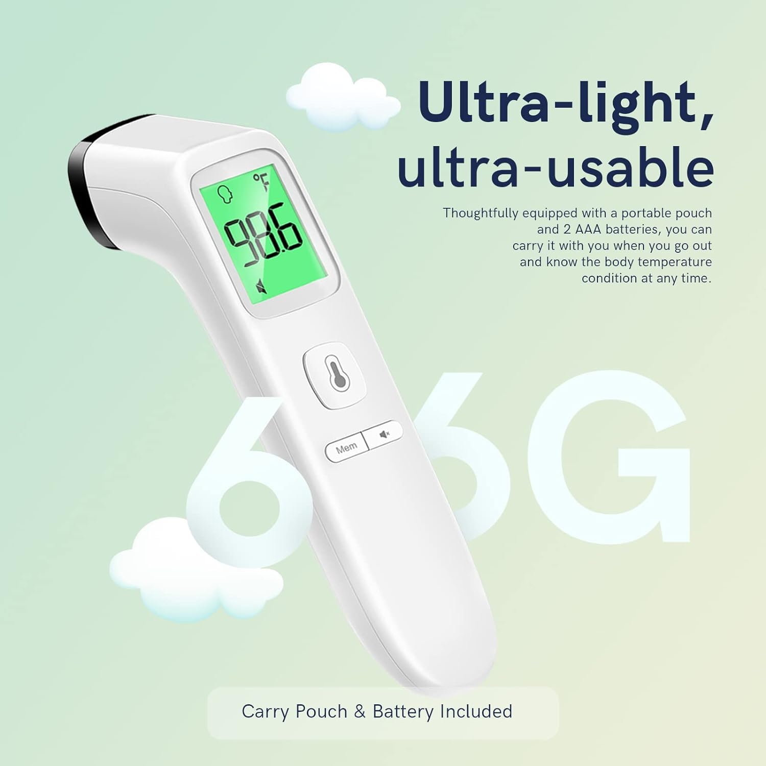 Viproud compact no-touch thermometer fits easily in a pocket
