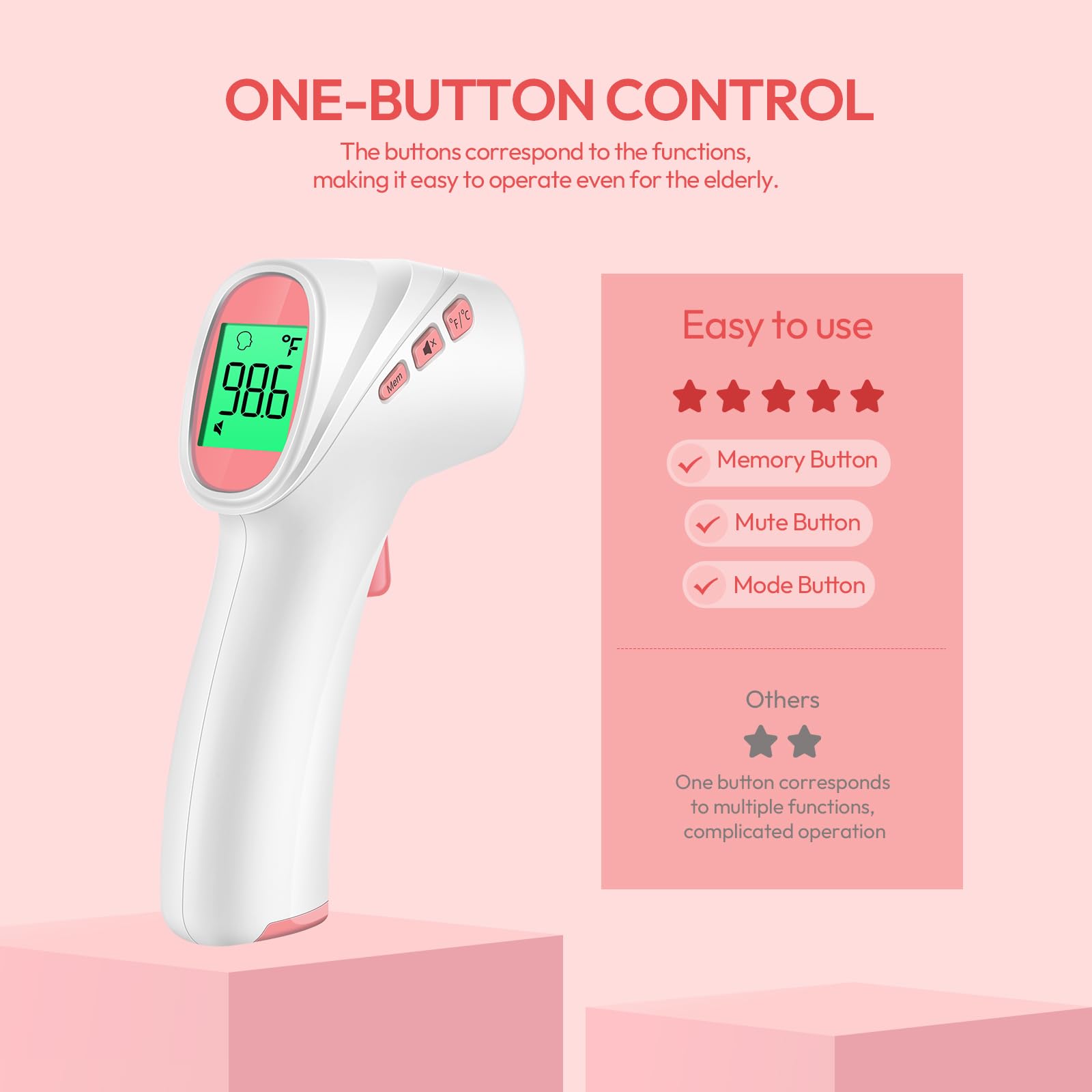 Viproud thermometer with fever alarm color display for quick interpretation.