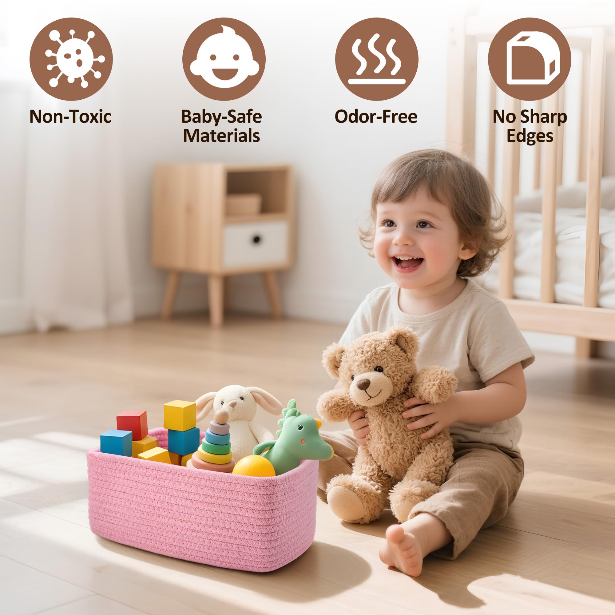 VIRETH HAUS lightweight bins ideal for toy organization and clutter reduction.