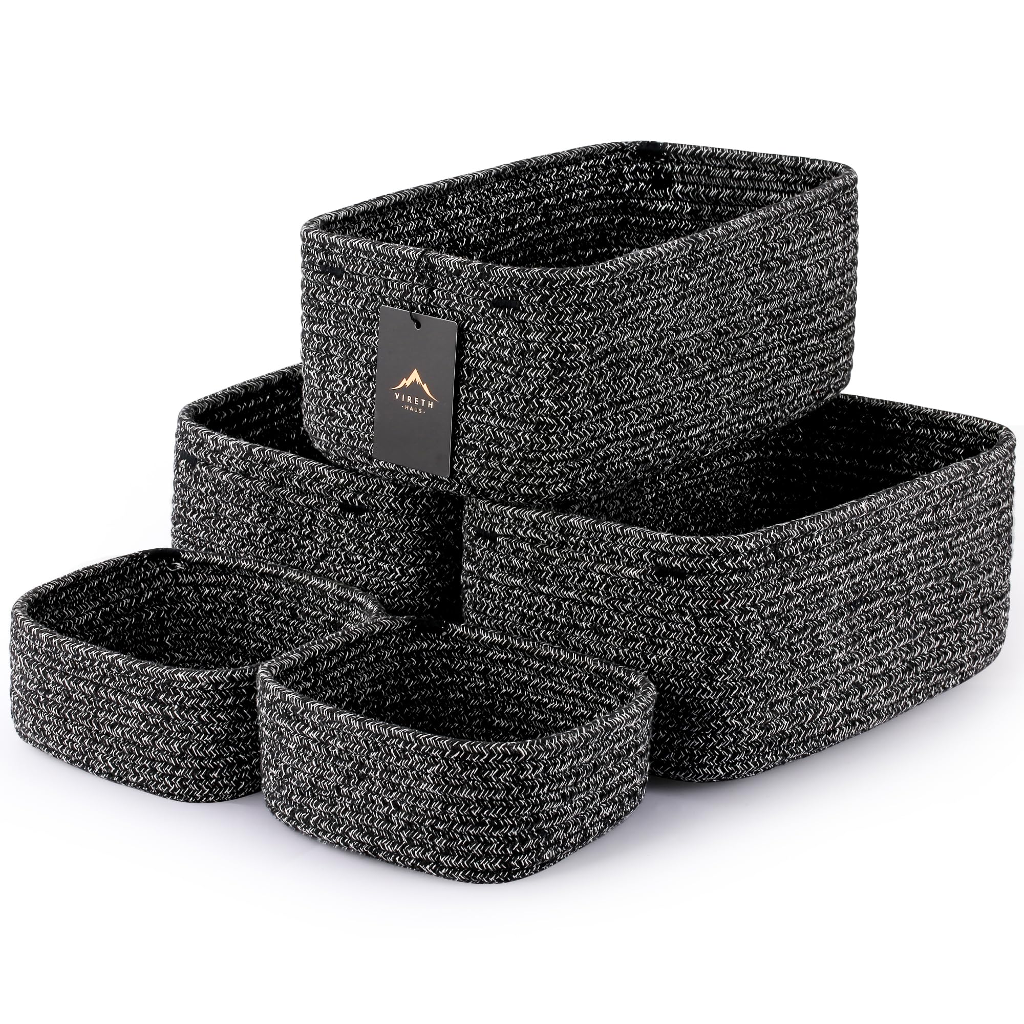 VIRETH HAUS small cream woven rope basket on shelf for tidy storage.