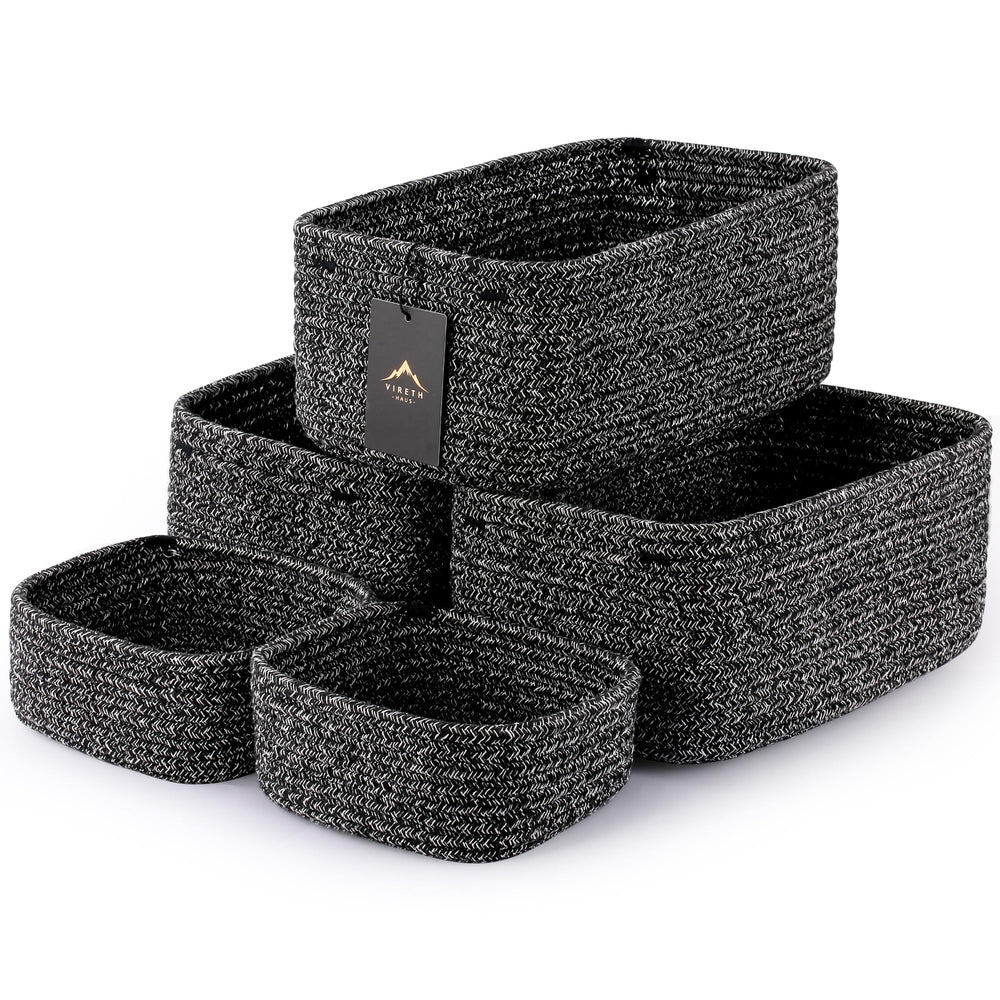 VIRETH HAUS small cream woven rope basket on shelf for tidy storage.