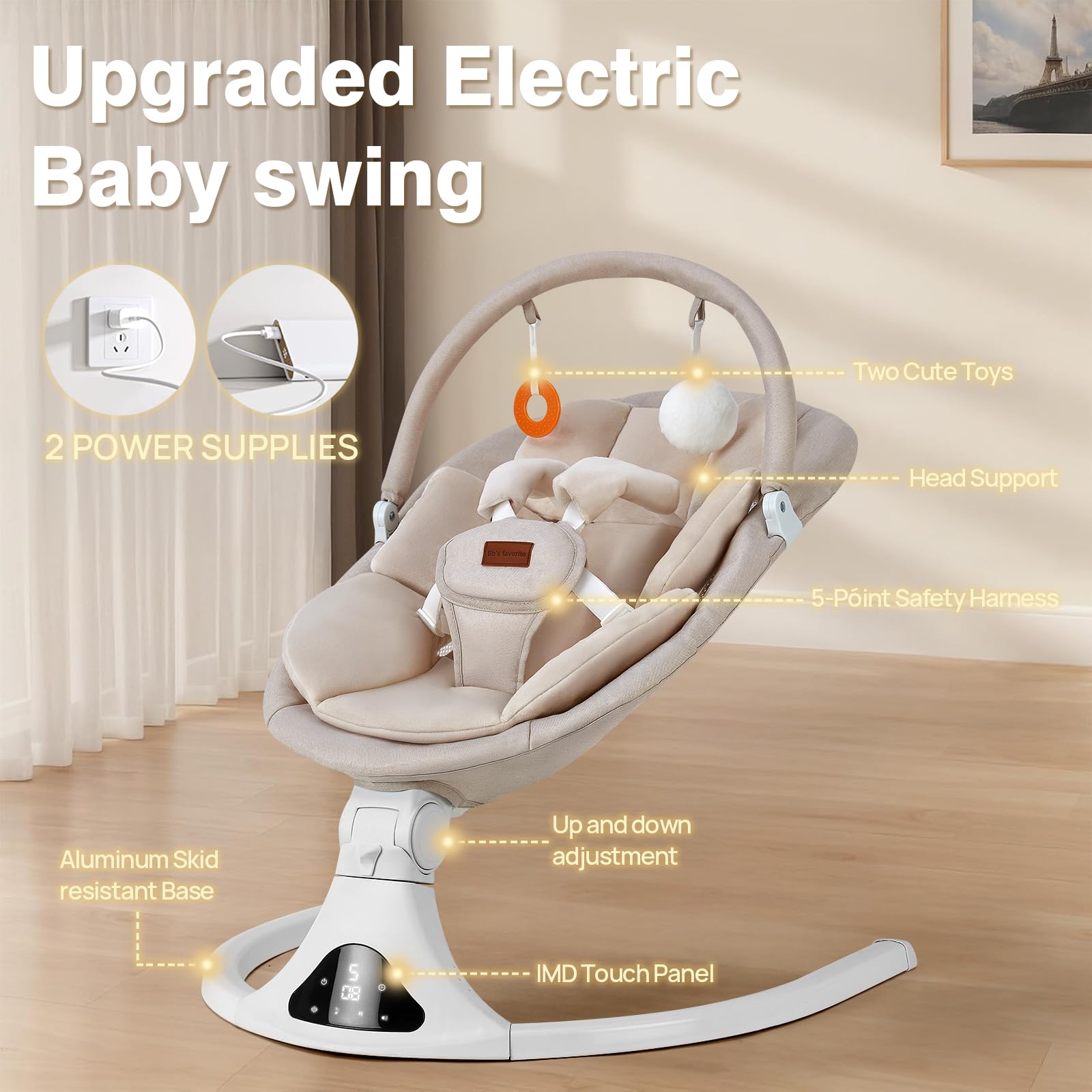 Viriwebaby swing with five speed options for customized calming motions