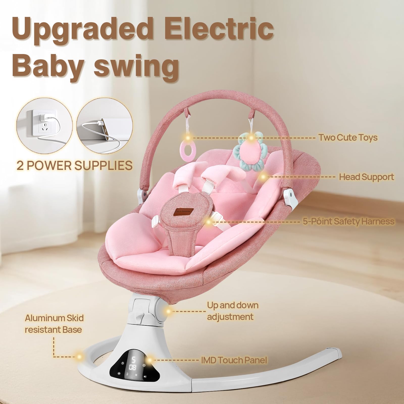 Viriwebaby baby swing with 5-speed settings for customizable comfort.