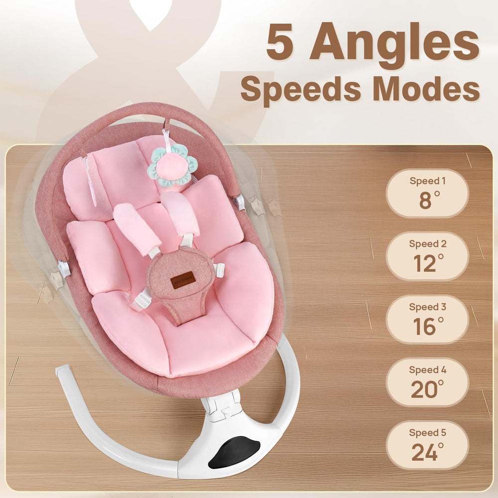 Viriwebaby swing with detachable toy bar and two toys for stimulation.