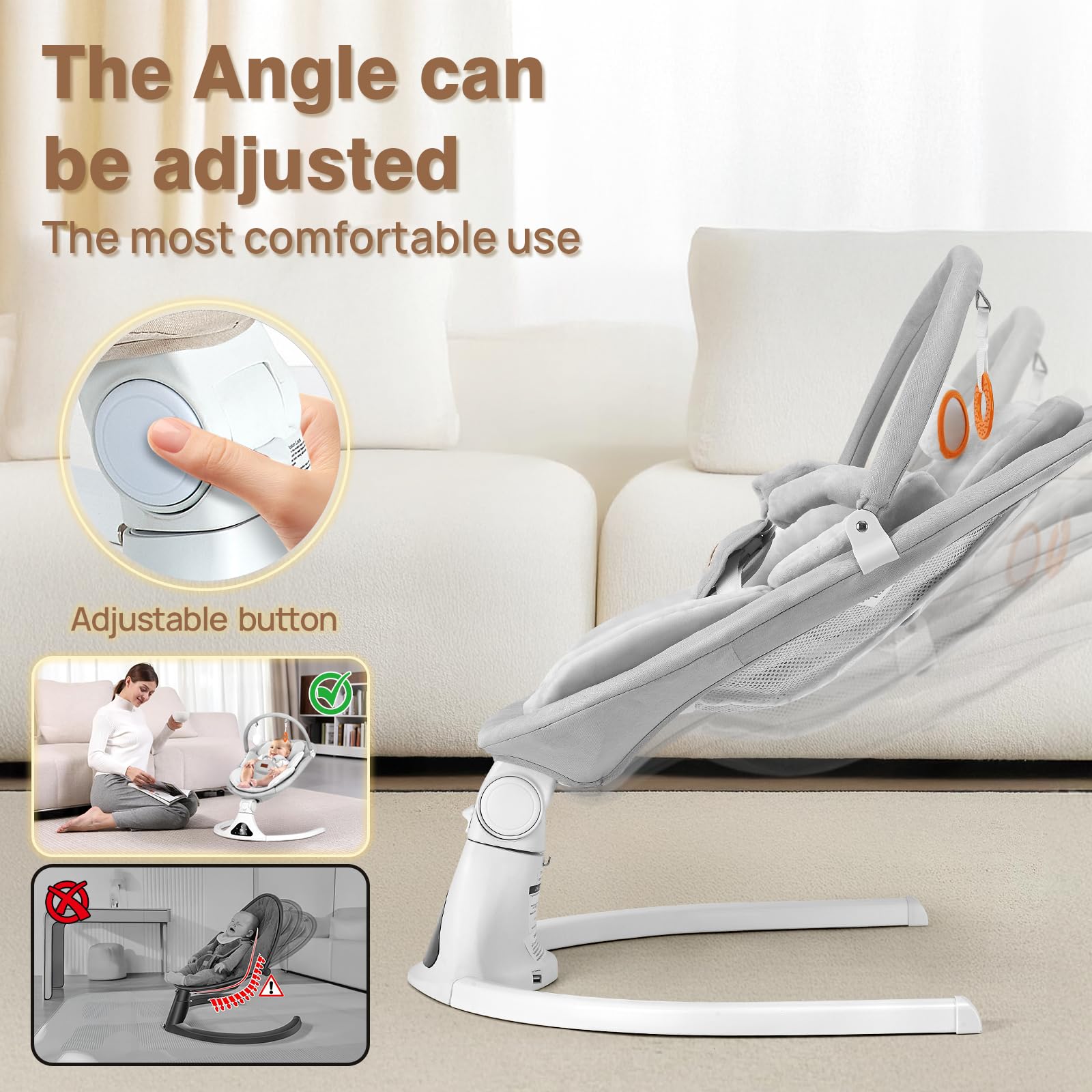 Viriwebaby swing with Bluetooth music for soothing melodies.