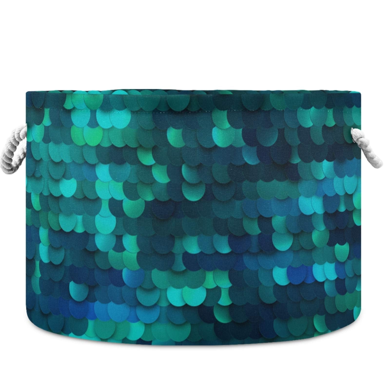 Visesunny Mermaid Scale collapsible basket, stylish storage for blankets and toys.