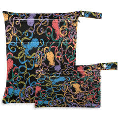 Visesunny Colorful Octopus Wet Bag front view with dual pockets for dry items.
