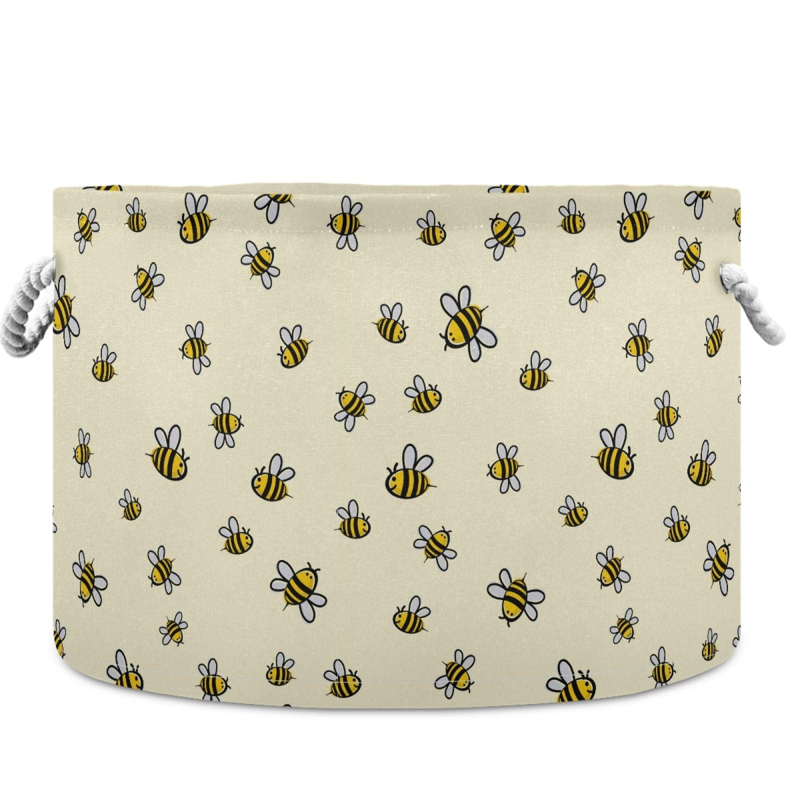 Visesunny bee pattern basket helps nursery plush toys stay organized