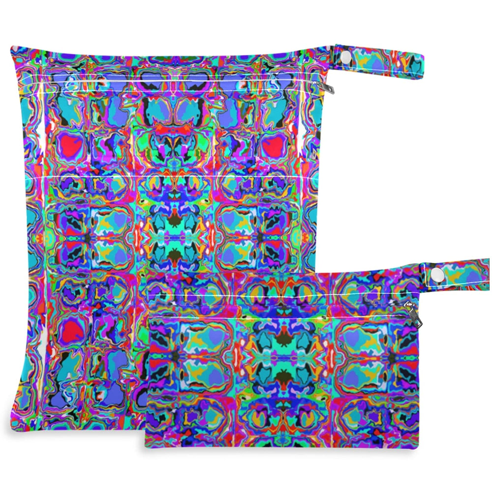 Visesunny large ethnic tie-dye wet bag with double zippers for separating wet and dry items.