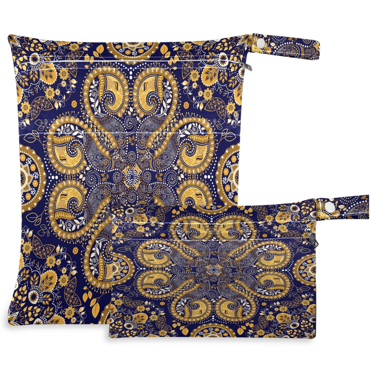 Visesunny Golden Paisley wet bag with dual pockets for dry and wet items.