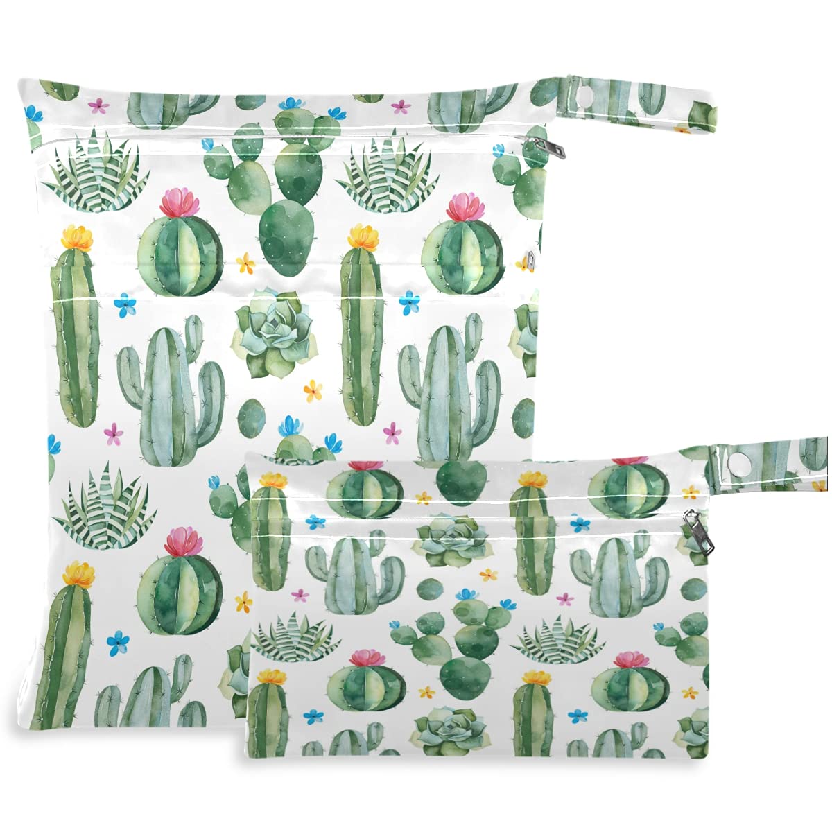 Visesunny green cactus wet bag with dual pockets for clean and dirty items
