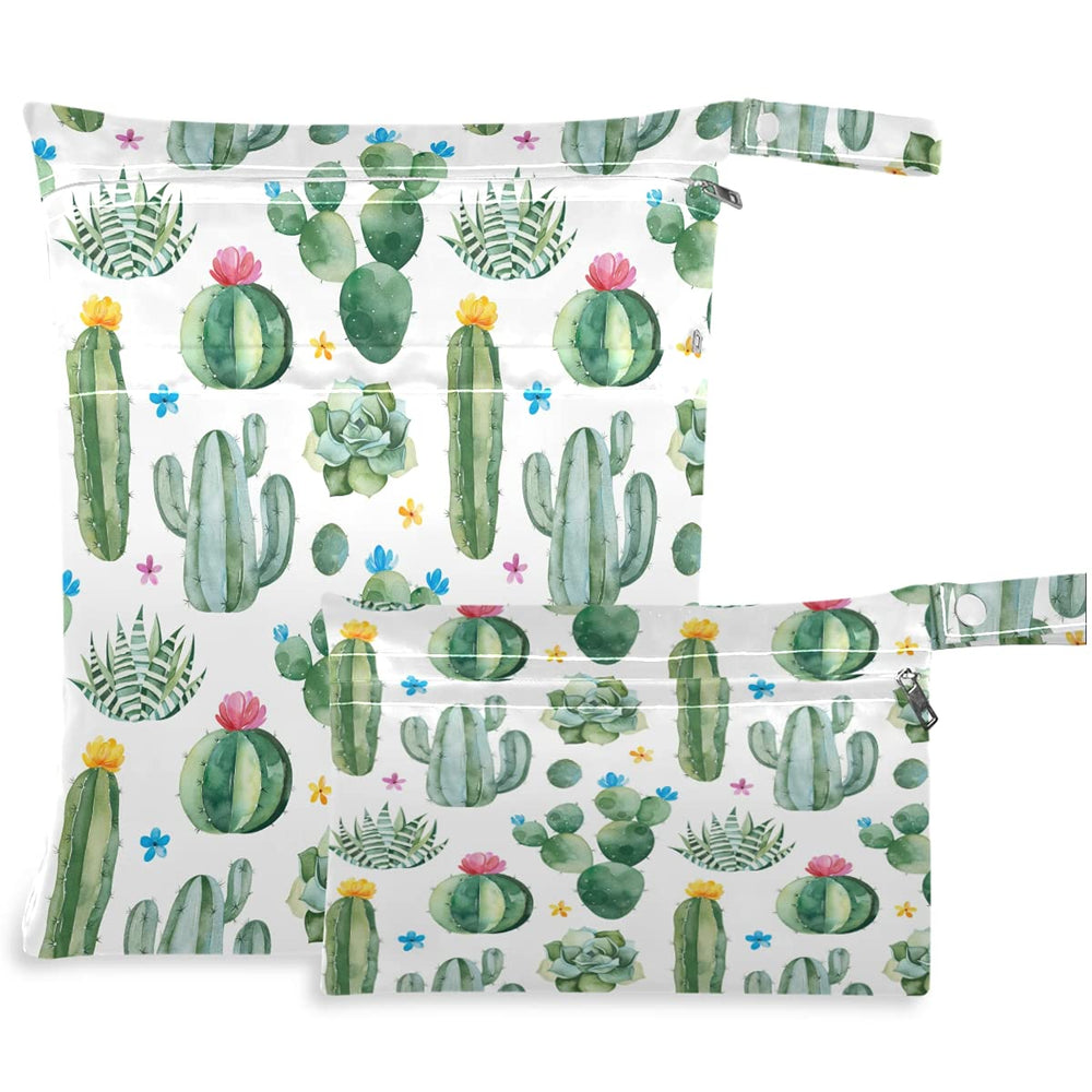 Visesunny green cactus wet bag with dual pockets for clean and dirty items