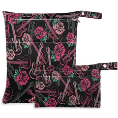 Visesunny guitar-rose floral wet bag with large capacity for travel and diaper storage.