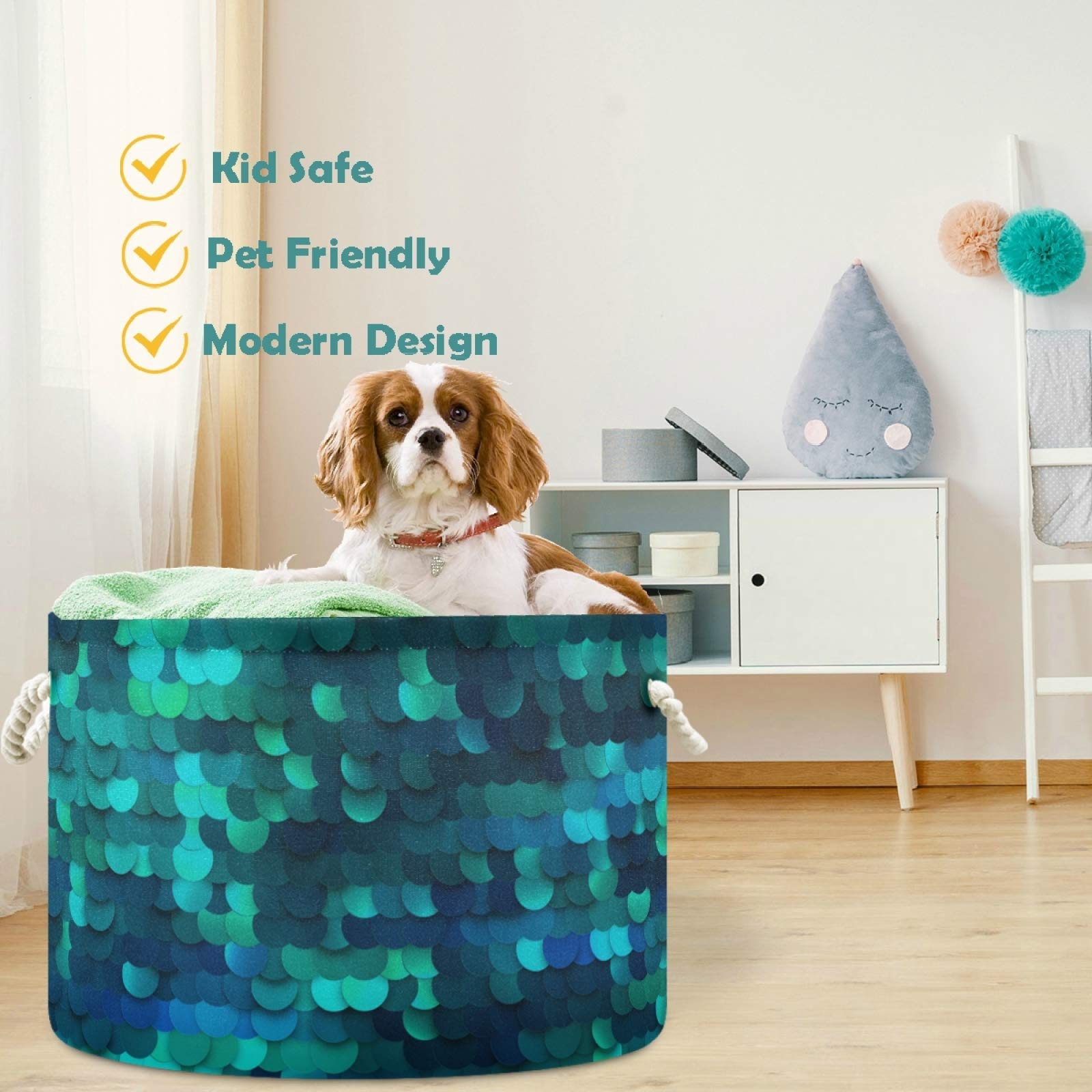 Visesunny large capacity basket keeps laundry and cushions neatly contained.