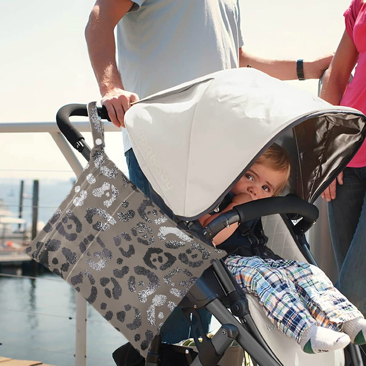 Visesunny leopard texture wet bag with foil finish for separating wet items.