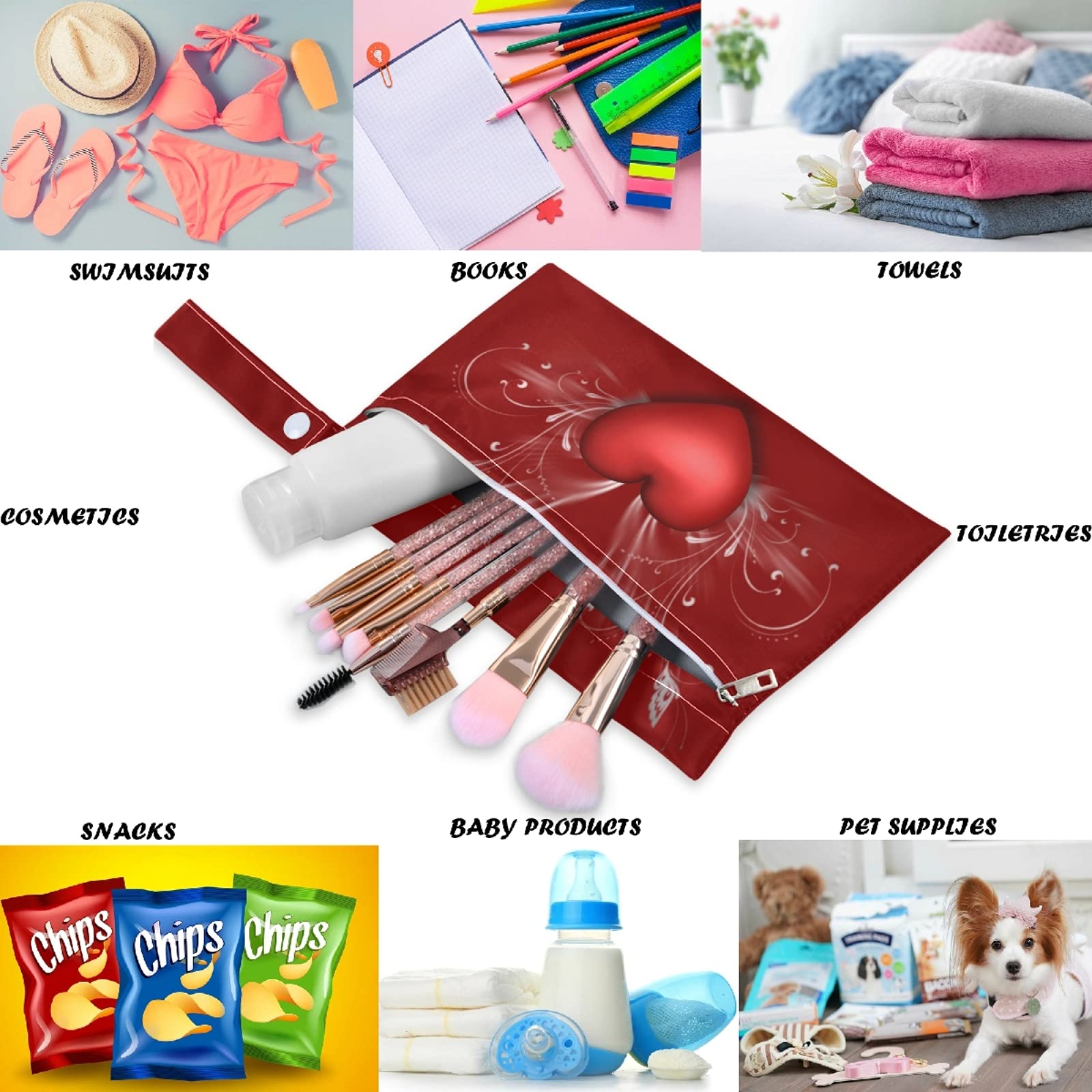 Visesunny Love Heart wet bag with stroller snap handle for easy on-the-go attachment