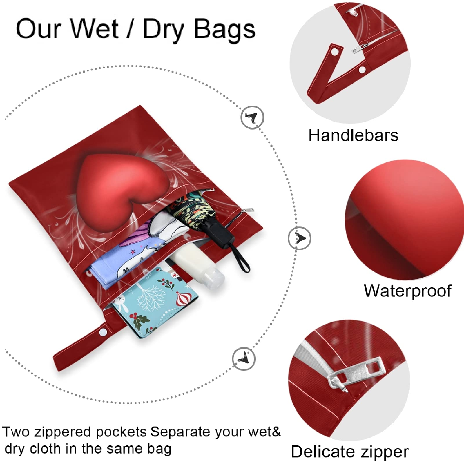 Visesunny Love Heart wet bag used for travel organization and packing efficiency
