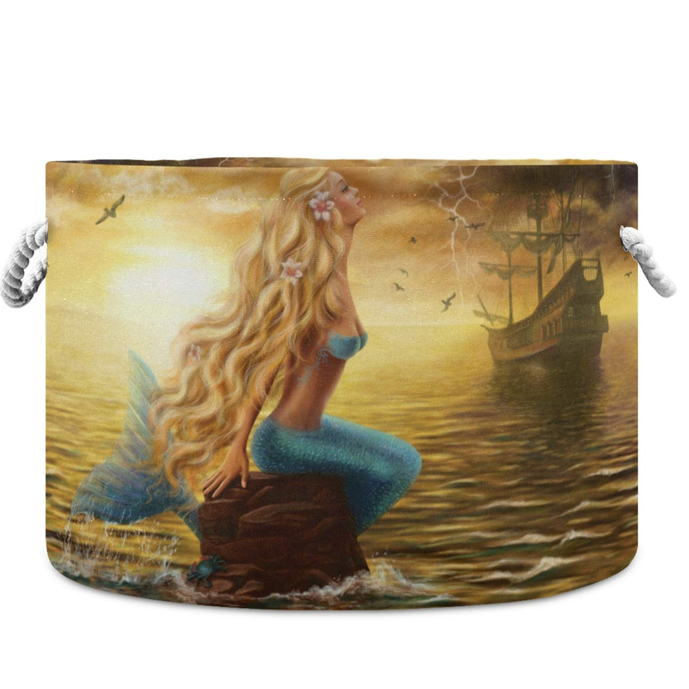 Visesunny mermaid with golden hair laundry basket, ideal for blankets and toys.