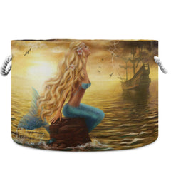 Visesunny mermaid with golden hair laundry basket, ideal for blankets and toys.