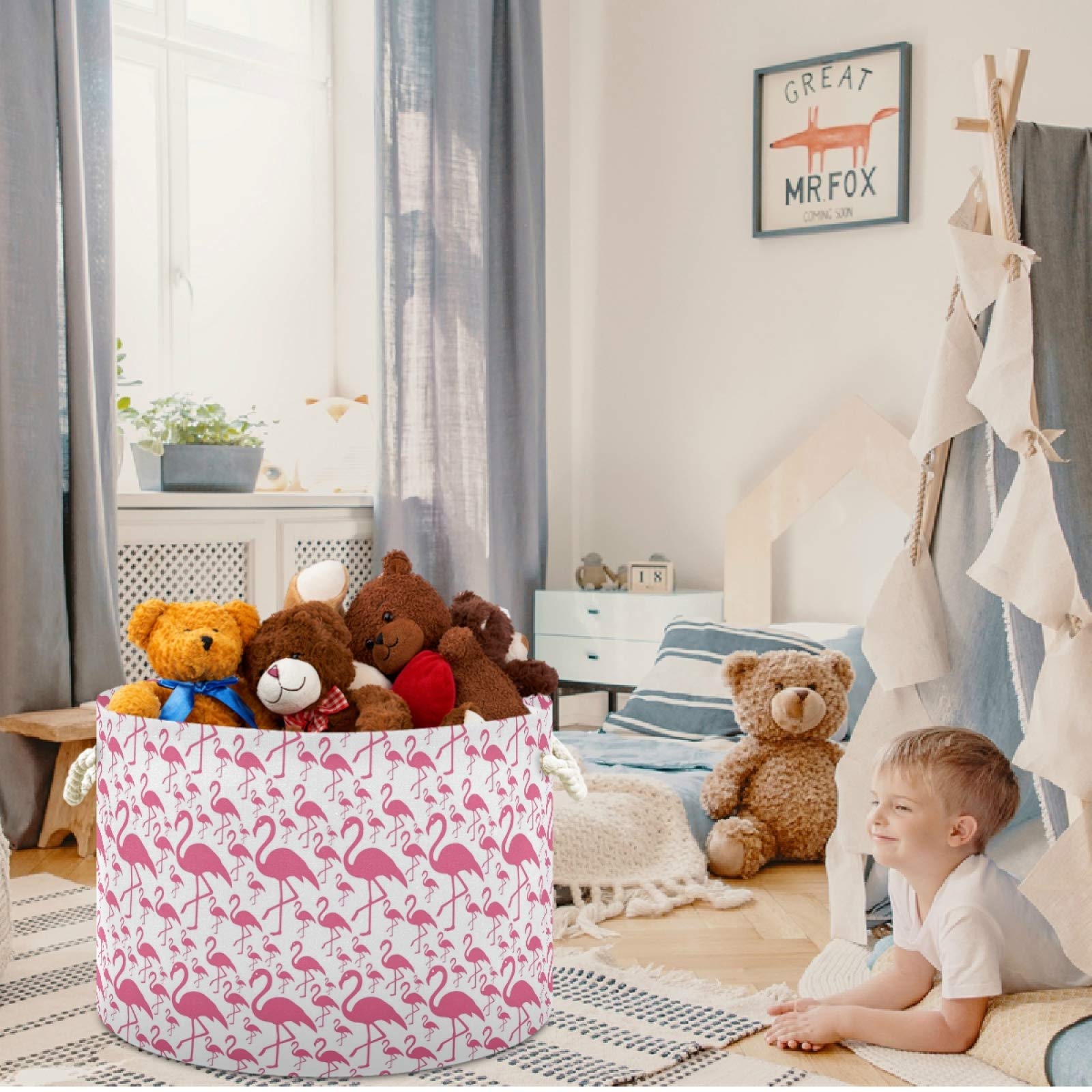 Visesunny pink flamingo laundry hamper features a waterproof inner coating.