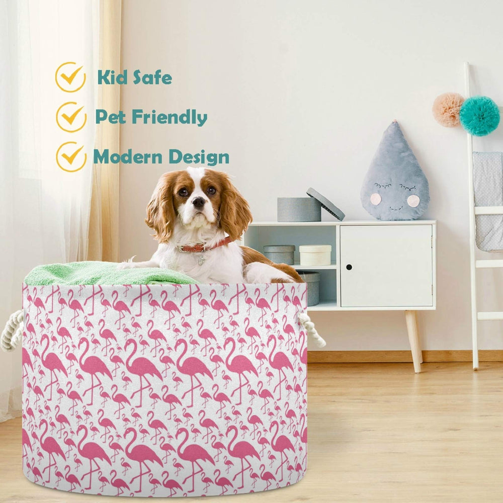Visesunny pink flamingo storage bin with cotton handles is easy to carry.